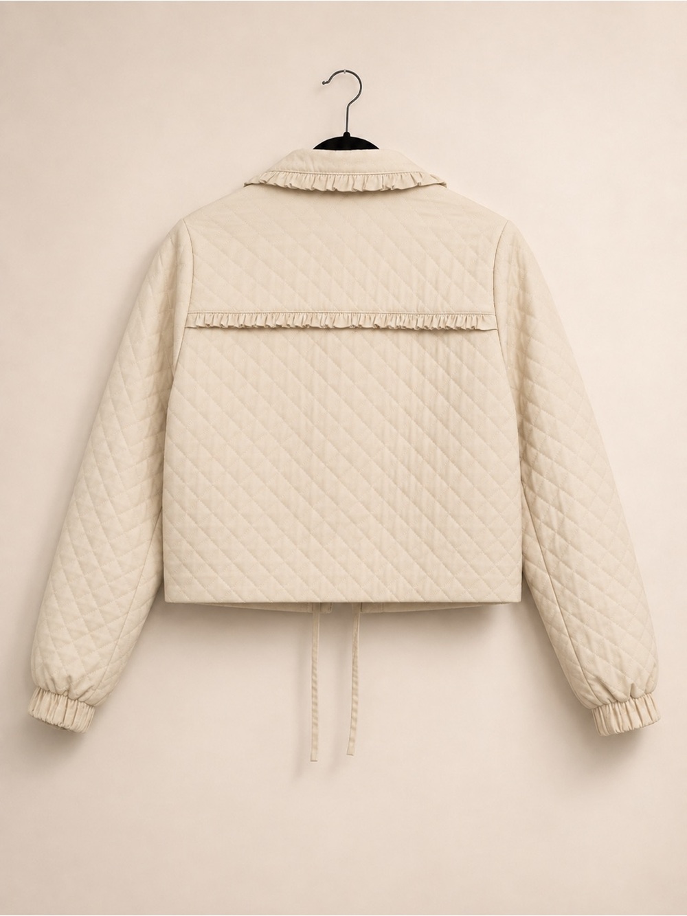 Avec Les Filles Cream Quilted Ruffle Tie Front Jacket M NWOT - Picture 5 of 5